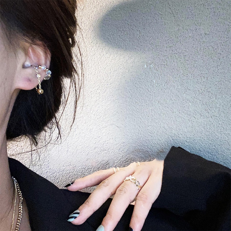 Bông tai dạng chuỗi hạt pha lê không xỏ lỗ duyên dáng sành điệu