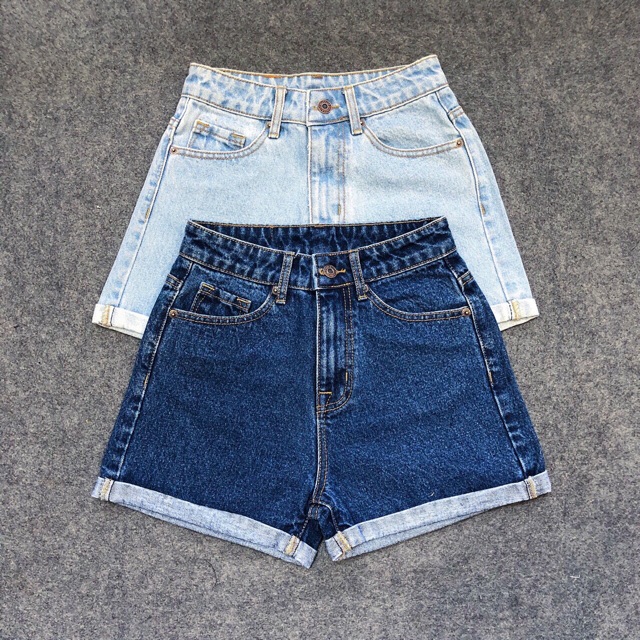 Quần short jeans xăn lai lưng cao