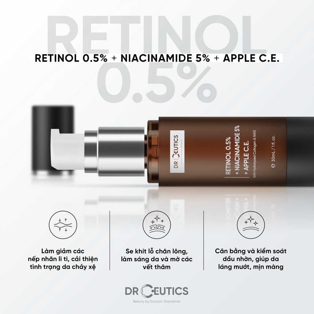 Kem Retinol Drceutics 0,5%/1%/5000UI Vitamin A - Trẻ Hoá Da Và Ngăn Ngừa Nếp Nhăn