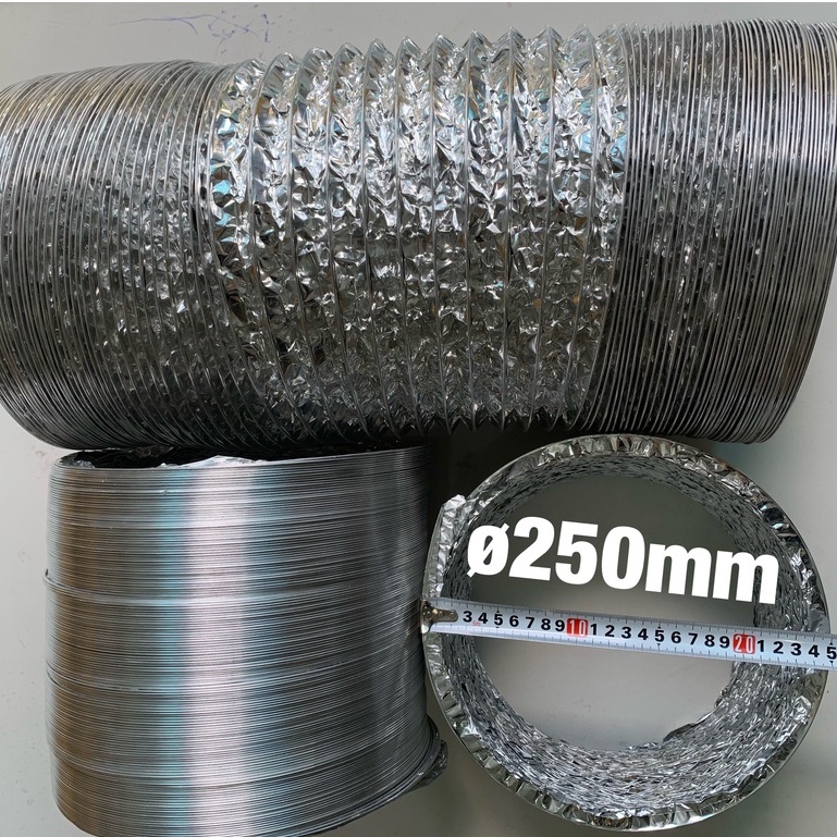 Ống gió mềm nhôm , ống sun bạc, ống dẫn khí, ống thông gió, hút mùi Ø100, Ø125, Ø150, Ø200, Ø250 mm loại dày
