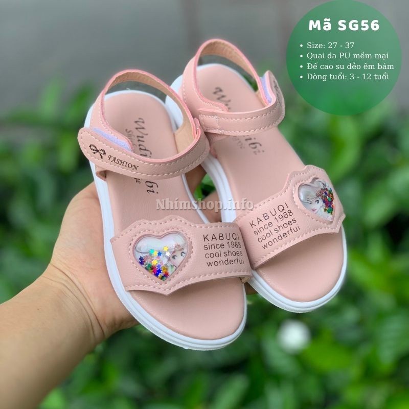 Sandal bé gái 3 - 12 tuổi quai ngang họa tiết Elsa Anna da mềm quai hậu thời trang phong cách Hàn Quốc SG56