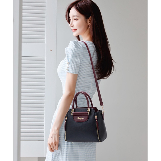 Túi xách công sở nữ da sần nhiều ngăn khóa hai bên BAG U POHO285