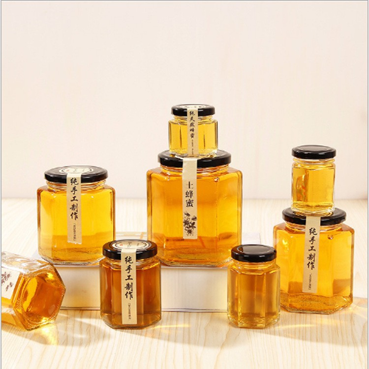 Hũ Thủy Tinh Lục Giác FREE SHIPHũ thủy tinh đựng gia vị Lục Giác nắp thiếc đen đầy đủ Kích Thước