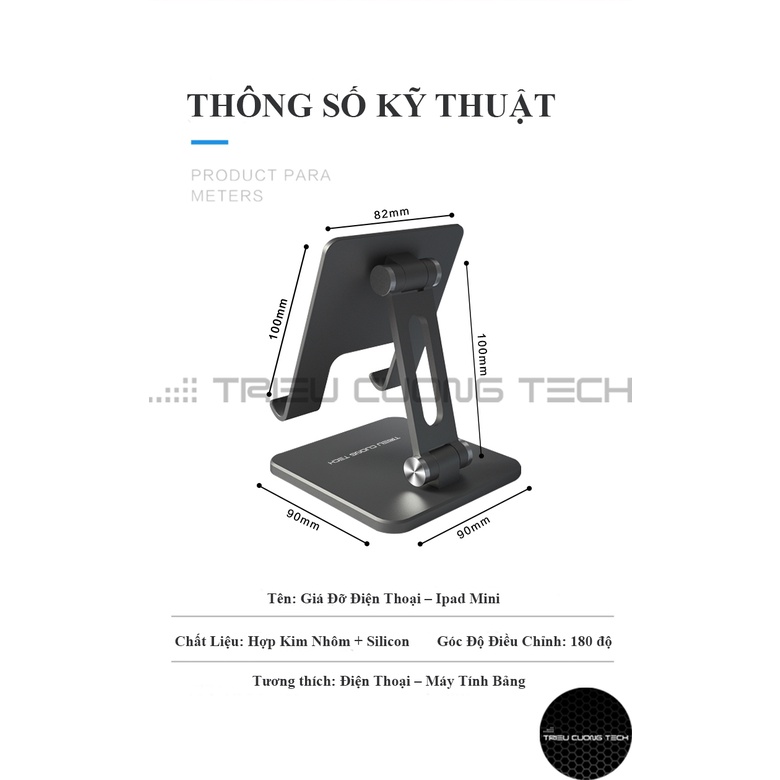 Giá Đỡ Điện Thoại (All Size) Hợp Kim Nhôm Nguyên Khối Triều Cường Tech 2 Trục Điều Chỉnh Góc Độ - Gấp Gọn Tiện Lợi