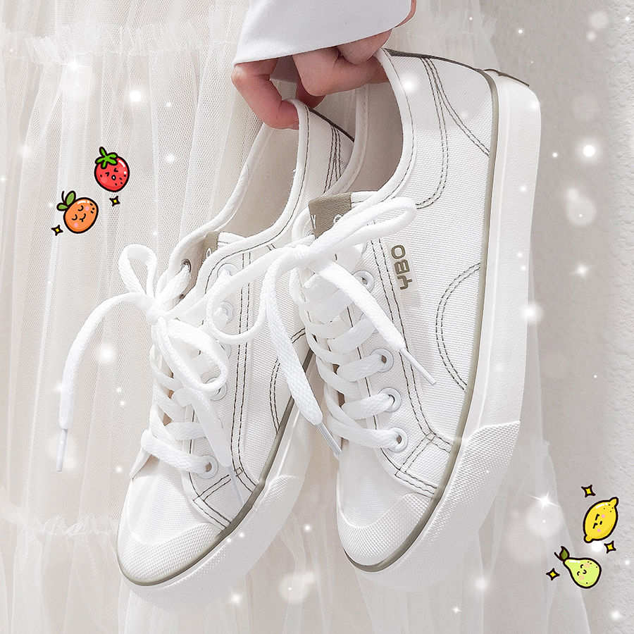 Verna Giày vải canvas màu trắng nhỏ phong cách Hàn Quốc mùa xuân thu 2021 dành cho nữ Verna