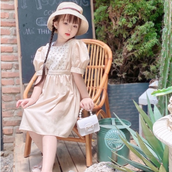 Váy Trẻ Em lửng tay thu đông Vintage Chất liệu Linen cực Sang chảnh váy hoa nhí cho bé 8-32kg