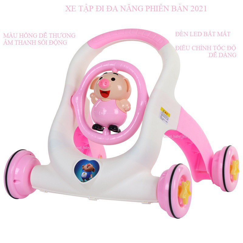 Xe tập đi cho bé hình CHÚ HEO NGỘ NGHĨNH, CÓ NHẠC LOA TO VÀ ĐÈN LED NHẤP NHÁY