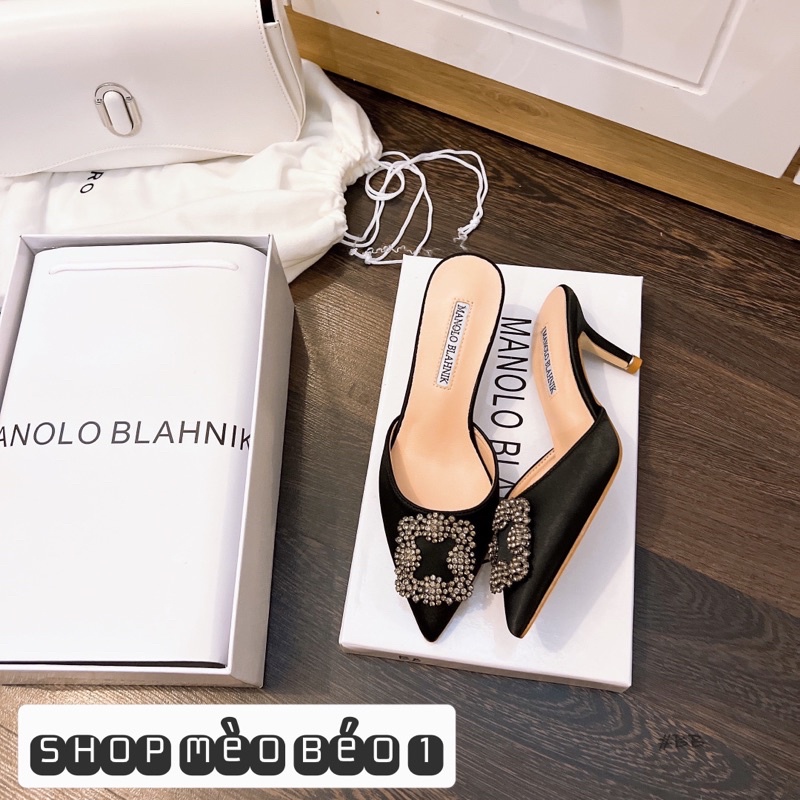 Giày sục cao cót manolo mặt đá vuông gót nhọn fullbox hàng quảng châu cao cấp