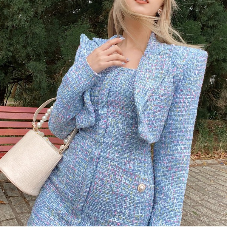 ONONMADE| SET Maris bodycon &amp; áo vest vải Tweed