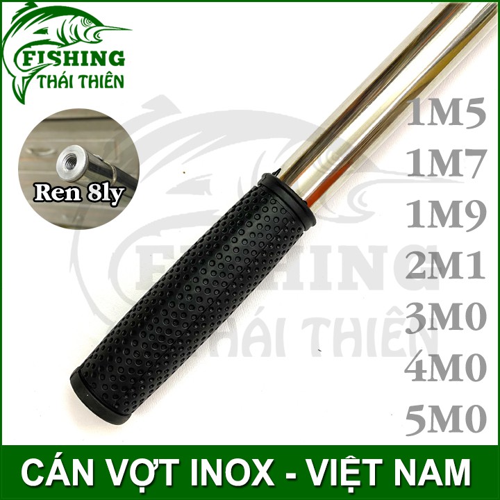 Cán vợt cá, cán gắn móc cỏ, Xào cào lục bình Inox đầu ren trong 8ly dài 1m9 đến 6m có thể thu gọn