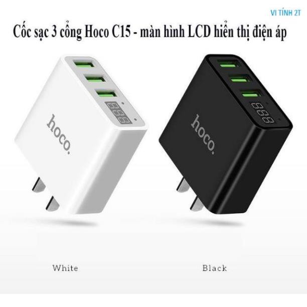 Cóc sạc 3 cổng usb 3.0A hoco C15 chính hãng 100%