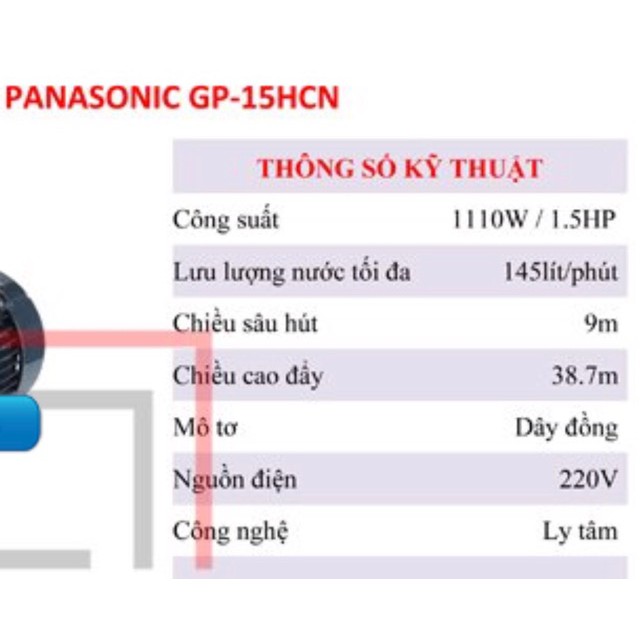 Máy bơm nước đẩy cao công suất lớn panasonic GP-15HCN1SVN (1110w)