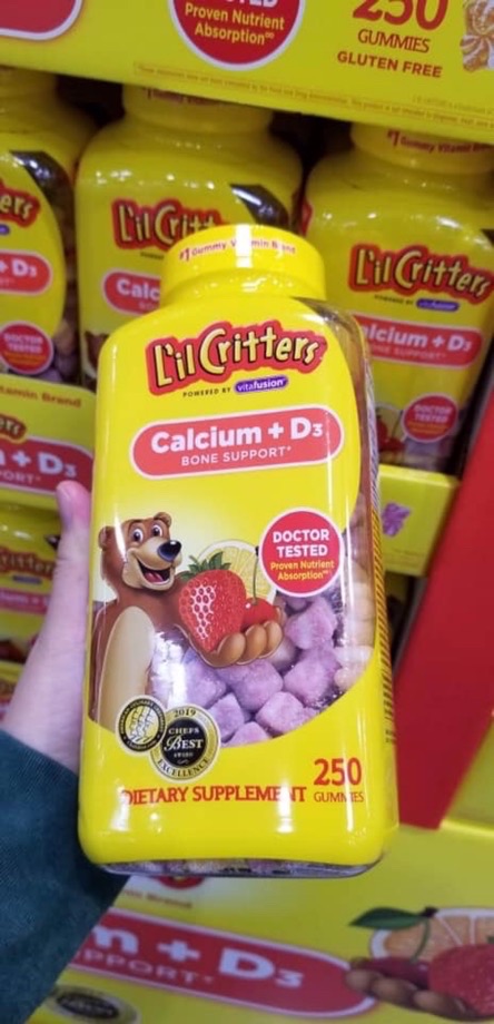 Kẹo dẻo gấu L'il Criter Calcium+ D3 250v của Mỹ