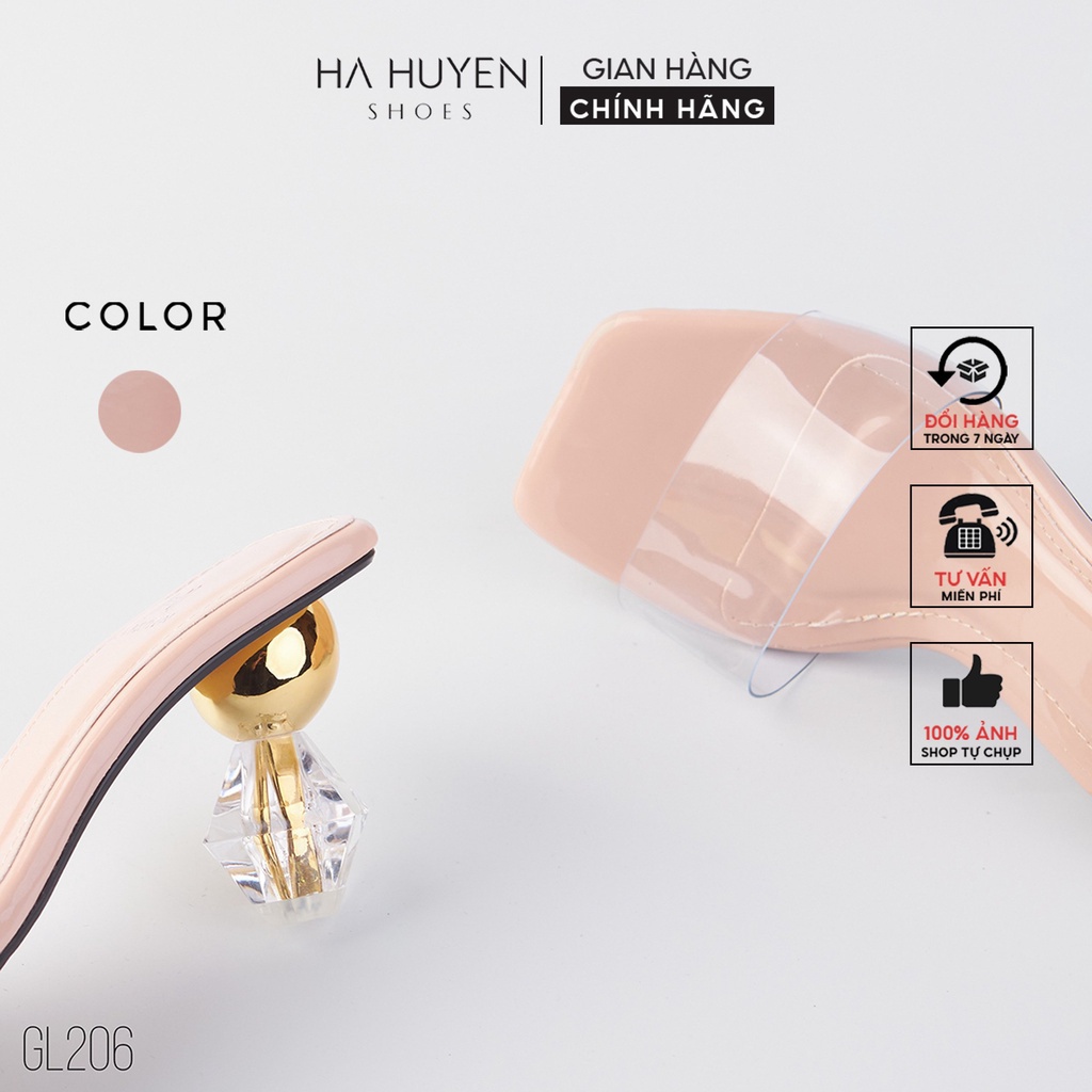 Guốc lê nữ Hà Huyền Shoes mũi vát quai trong gót lục giác vàng 7 phân - GL206 - Hàng nhập khẩu