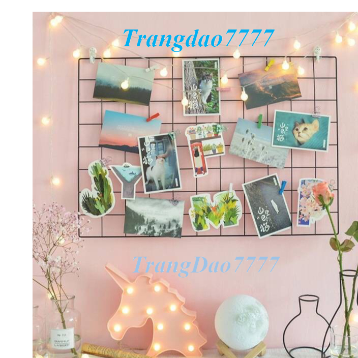 Combo Khung Hình Lưới Sắt+ Đèn Led Xài Pin Dài 3M 20 Bóng Đèn Tròn Cherry Ball Kẹp Hình Nghệ Thuật Trang Trí Decor