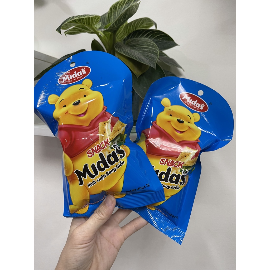 MIDASS Gấu Pooh, COMBO 10 GÓI Bim bim snack hình cuộn rong biển Midass gói 40g, bim bim giòn tan, snack gấu pooh