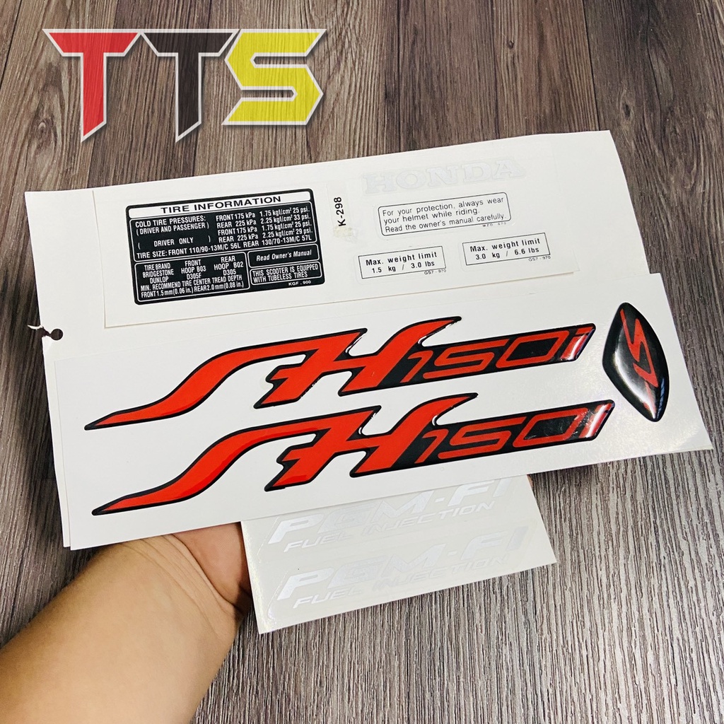 Bộ tem logo SH kèm tem thông số dán trang trí các đời xe Honda SH 2008, 2009, 2010 ( Hàng linh kiện )