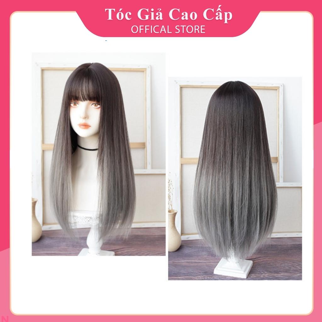 Tóc giả nữ đẹp nguyên đầu thẳng tự nhiên nhuộm màu omber xám, tặng kèm lưới trùm wig, z7007