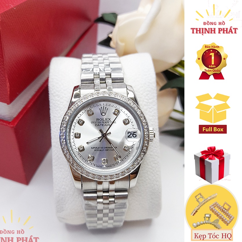Đồng hồ nữ ROLEX Date Just Chạy Pin máy Nhật - Đính Hạt Xoàn - Kính Sapphire Cao Cấp