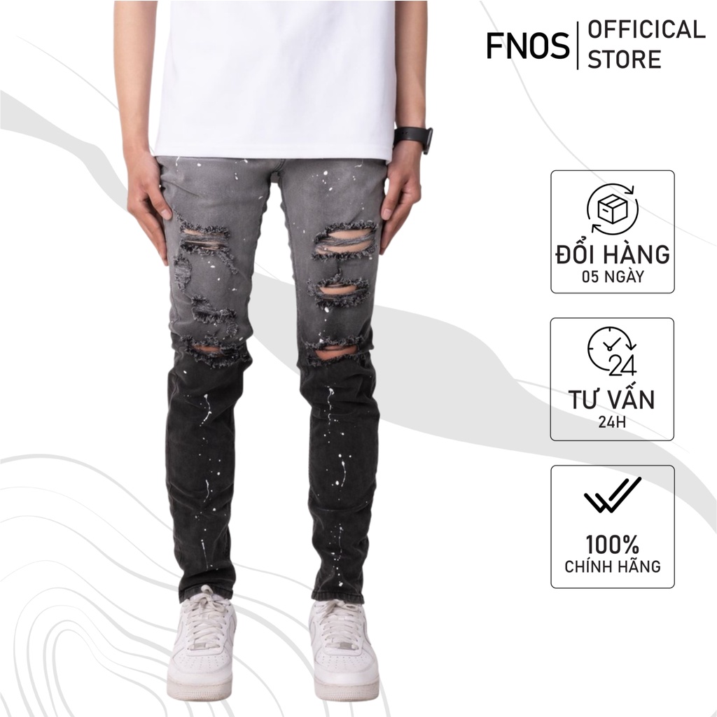 Quần Skinny Jeans Nam FNOS Streetwear Màu Đen Vẩy Sơn NZ33 - Local Brand Chính Hãng