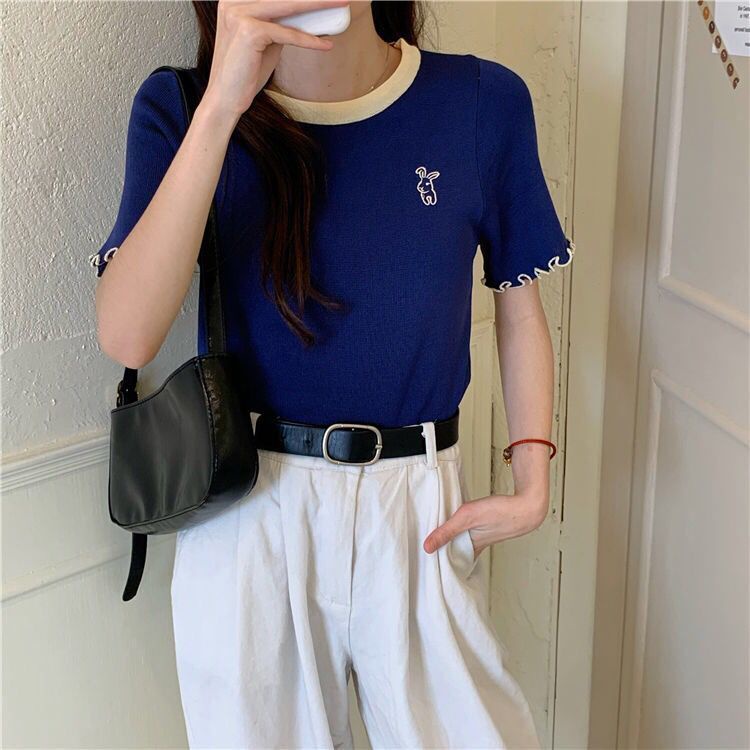 Áo croptop tay ngắn dáng rộng phong cách Hàn Quốc thời trang hè cho nữ