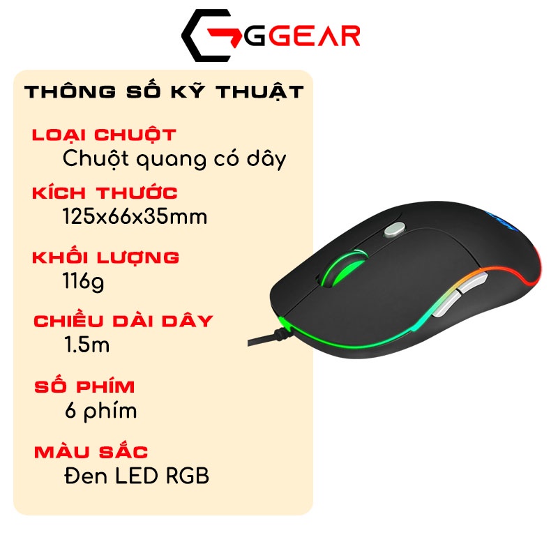 Chuột gaming Ggear MG845 chuột chơi game máy tính có dây LED RGB 3200dpi cho game thủ làm việc văn phòng học sinh