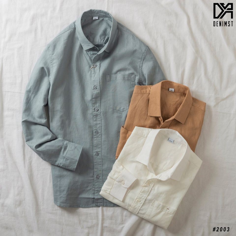 Áo sơ mi nam cổ bẻ dài tay DENIMST vải đũi thoáng mát,mềm mại, form regular fit 2003