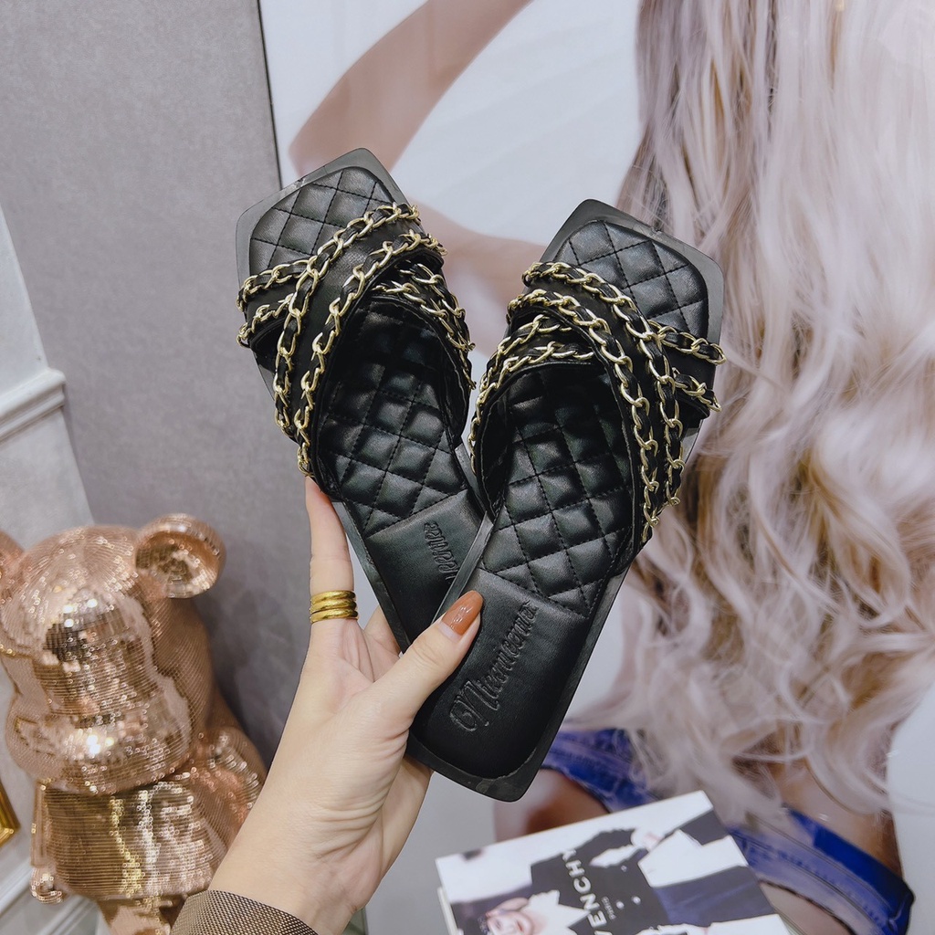 Hàng sẵn: Dép xích quai ngang mũi vuông