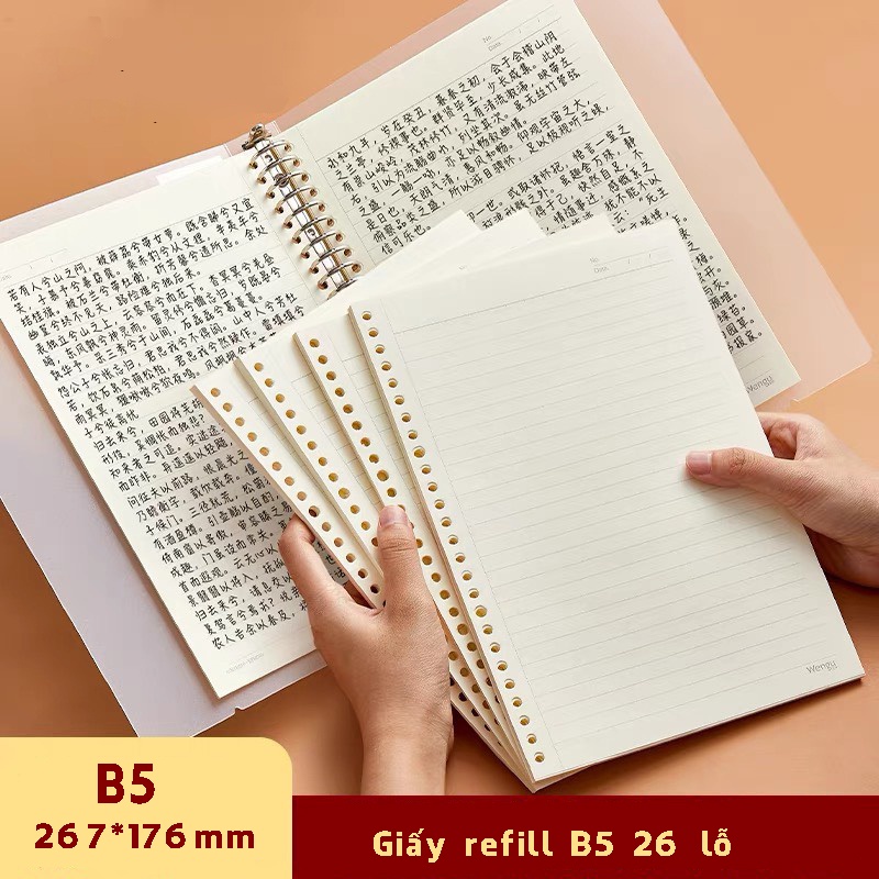 Ruột sổ còng giấy Refillsize A4 A5 B5 30 20 26 lỗ làm sổ planner bullet journal