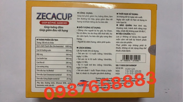 Siro ho Zecacup dạng túi - Giúp bổ phế , giảm ho, loãng đờm ( Hộp 15 túi )