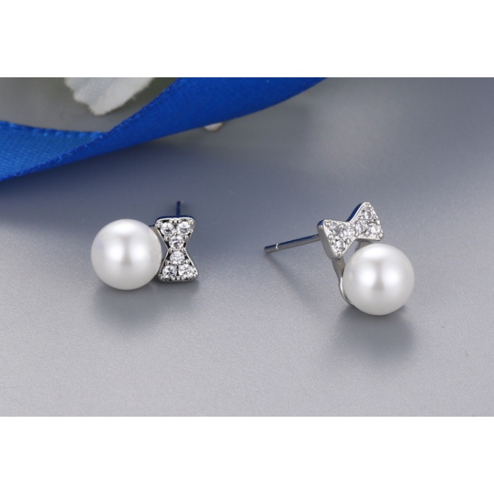 Bông Tai Bạc S925 Hình Nơ - Ngọc Trai Trường Thịnh