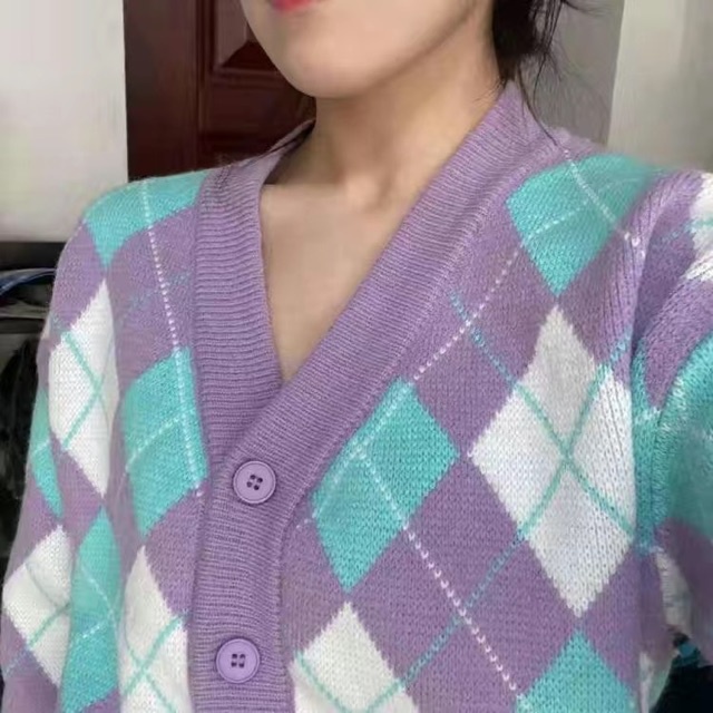 [ORDER] Áo len cardigan họa tiết kim cương thời trang (ảnh thật cận chất ở cuối) | BigBuy360 - bigbuy360.vn