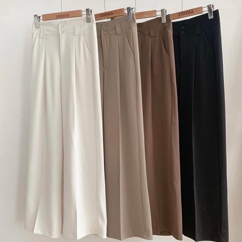 [Hàng Quảng Châu]Quần ống rộng”0565” loại 1 thiết kế 2 cúc đỉa to hàng Quảng Cháu Quần ống rộng chất mướt Hàn Quốc