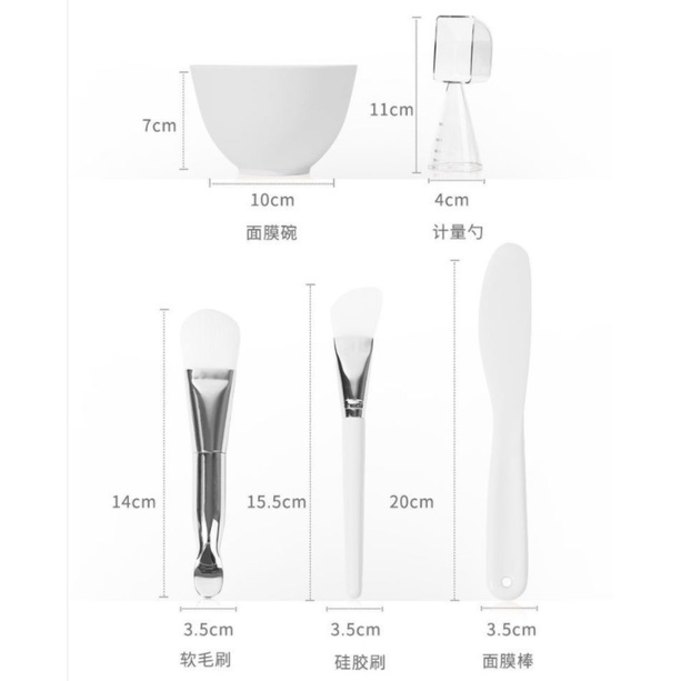 Bộ dụng cụ trộn kem/mặt nạ bằng silicon mềm chăm sóc da