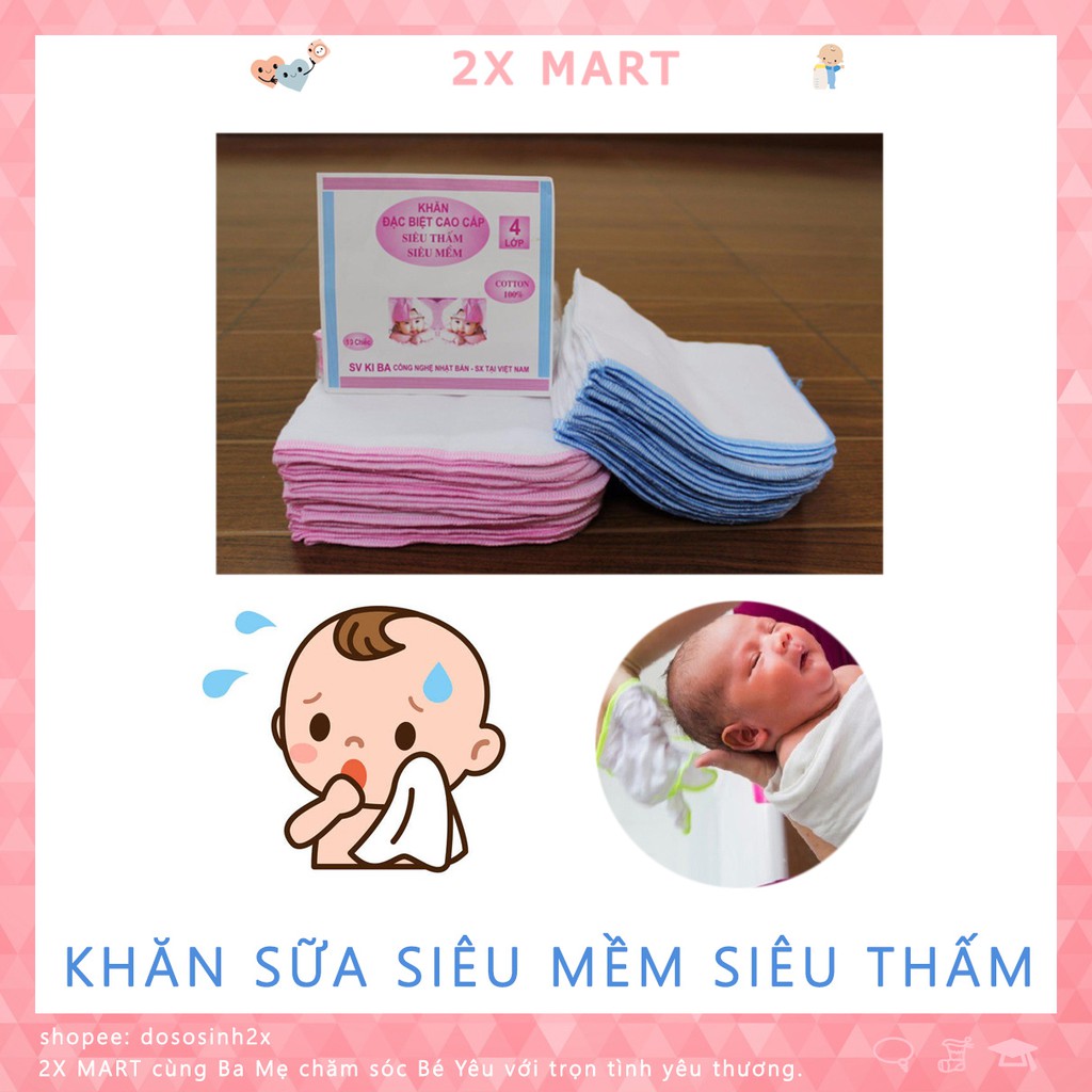 [Siêu mềm] Khăn Sữa Cho Bé KiBa 2, 3, 4 lớp Vệ Sinh Rửa Mặt Trẻ Sơ Sinh (Set 10 chiếc) - 2X MART