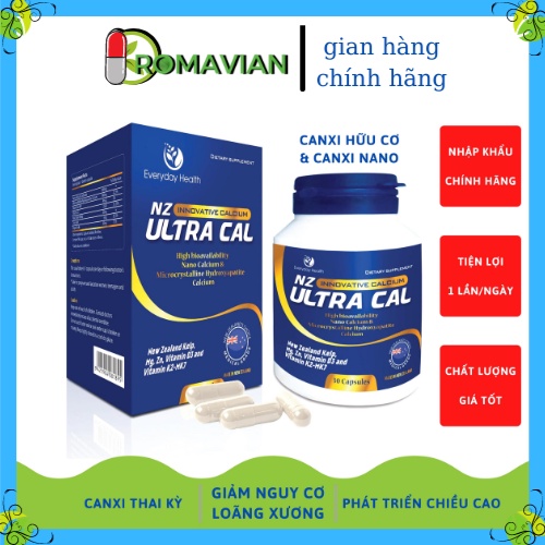 Canxi NZ-ULTRACA Everyday Health Cal tăng chiều cao,bổ sung Canxi nano d3 hữu cơ cho bà bầu và người thiếu canxi hộp 60v