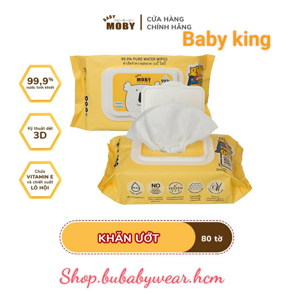 Khăn Ướt Tinh Khiết 99.9% Baby Moby (1 gói/80 tờ)