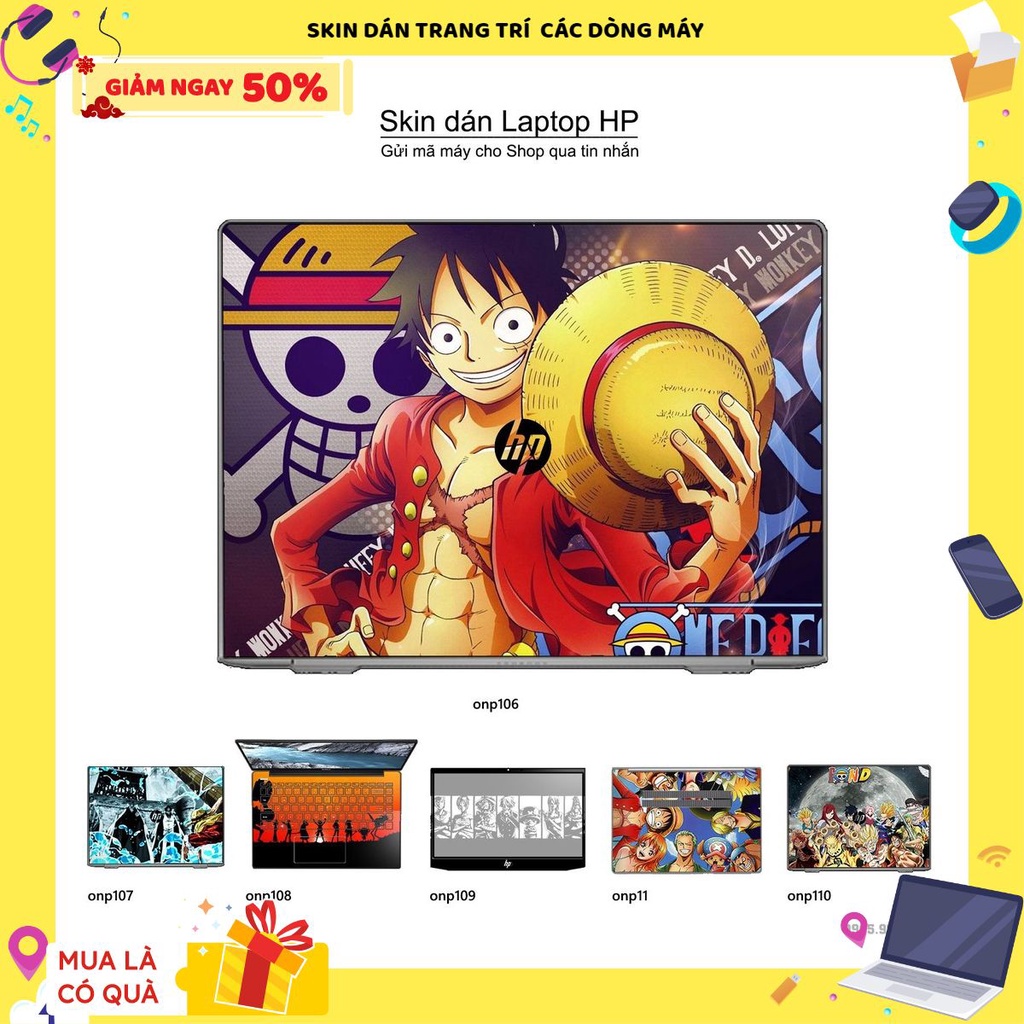 Skin dán Laptop HP in hình One Piece tổng hợp (inbox mã máy cho Shop)