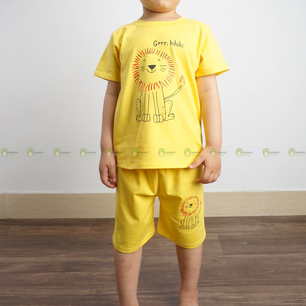 Đồ Bộ Bé Trai, Bé Gái Minky Mom Vải Cotton 100% Họa Tiết Sư Tử Gấu Pooh, Bộ Cộc Tay Cho Bé Mặc Nhà Mùa Hè MKM2110