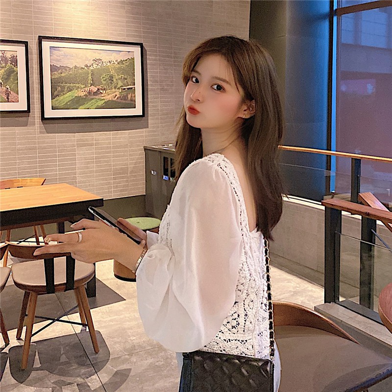 Áo SUXI tay dài phối ren thời trang quyến rũ cho nữ