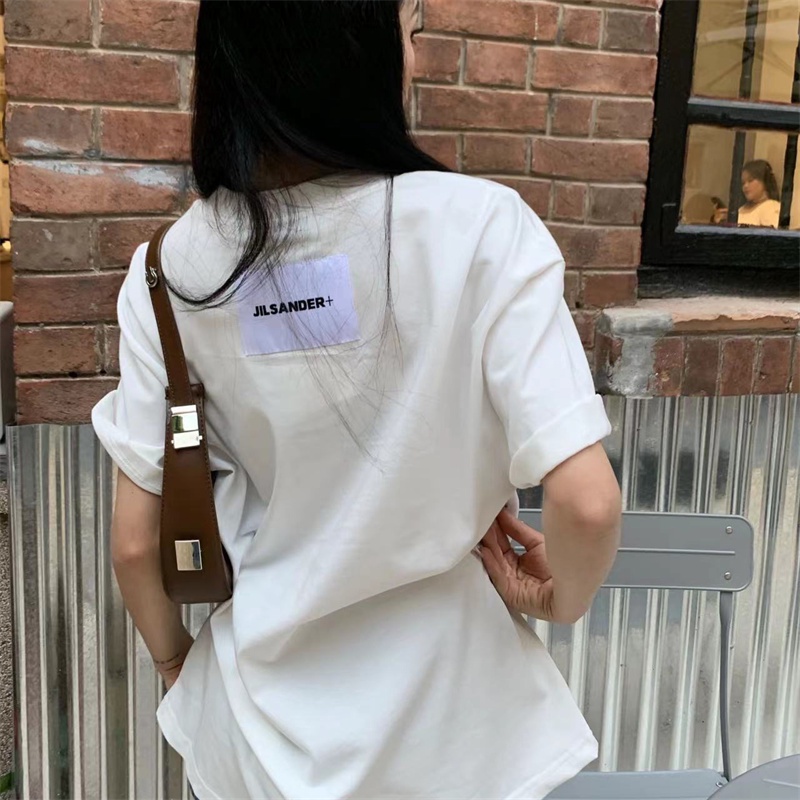 J-i-l - Min-Malist - Áo Thun Tay Ngắn Cổ Tròn In Logo Nhỏ Đơn Giản Thời Trang Mùa Hè Cho Cặp Đôi