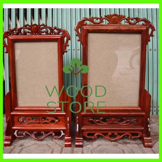 Khung ảnh thờ đơn hoa lá tây - gỗ hương khung hình 1 ảnh thờ 5 cỡ ảnh thờ