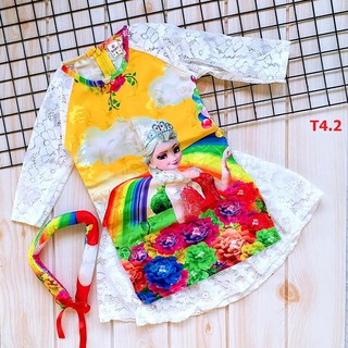 (Xả hàng) Áo dài cách tân Cầu Vồng & Elsa (9-13kg)