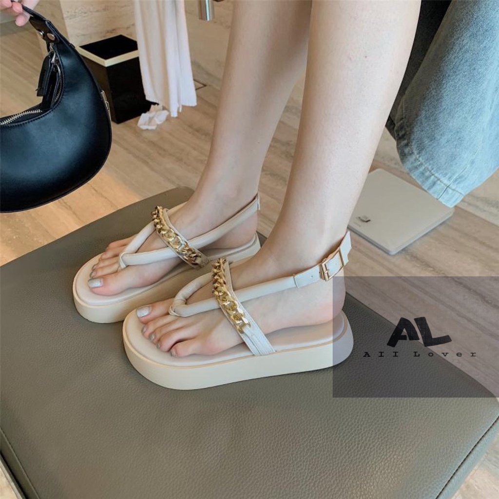 Sandal Nữ Ali Lover - Giày Bánh Mì Xỏ Ngón - Sandal Phối Xích Nữ Đế Bằng Dây Mảnh 3 Phân - As220521