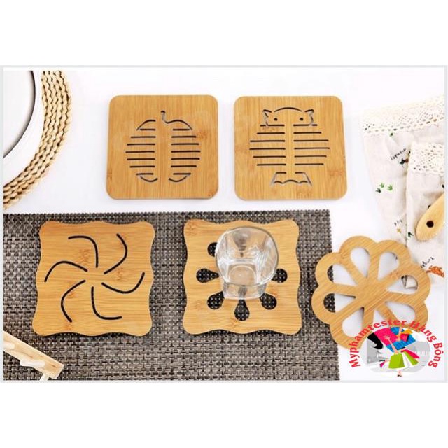 Lót cốc gỗ tre hoạt hình xinh xắn