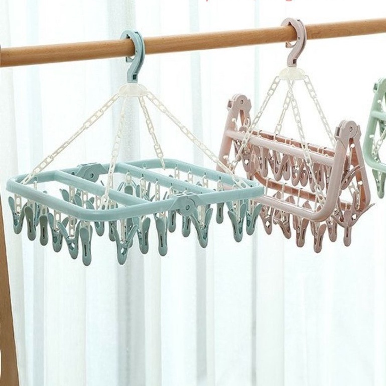 Giá Móc 32 Kẹp Treo Phơi Quần Áo Cho Bé Và Mẹ - Móc chùm phơi quần áo, đồ trẻ em, tã, đồ nhỏ, quần lót nam nữ (32 Kẹp)
