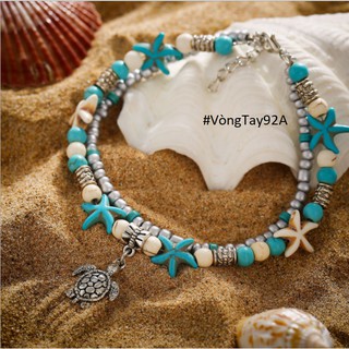 Lắc chân/ vòng chân nữ san hô xanh mặt rùa