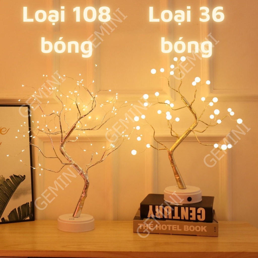 Đèn ngủ để bàn led trang trí phòng ngủ hình cây Decor 108 bóng dùng pin hoặc cắm dây USB 2 in 1 Gemini Shop
