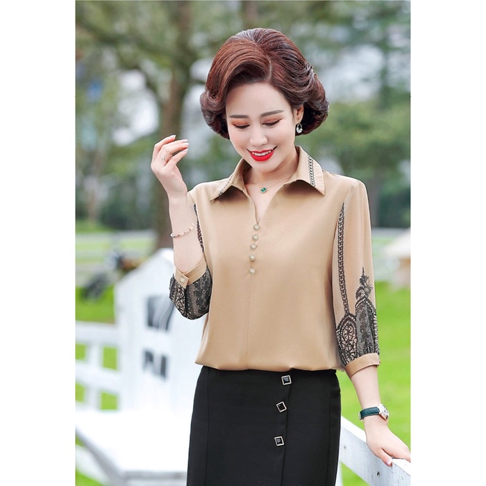 SIÊU SỐC - Thời Trang U50-60 - Áo Kiểu Trung Niên Size Lớn Dạng Áo Sơ Mi Quý Bà In Họa Tiết 3A26 3A27 3A28 3A29