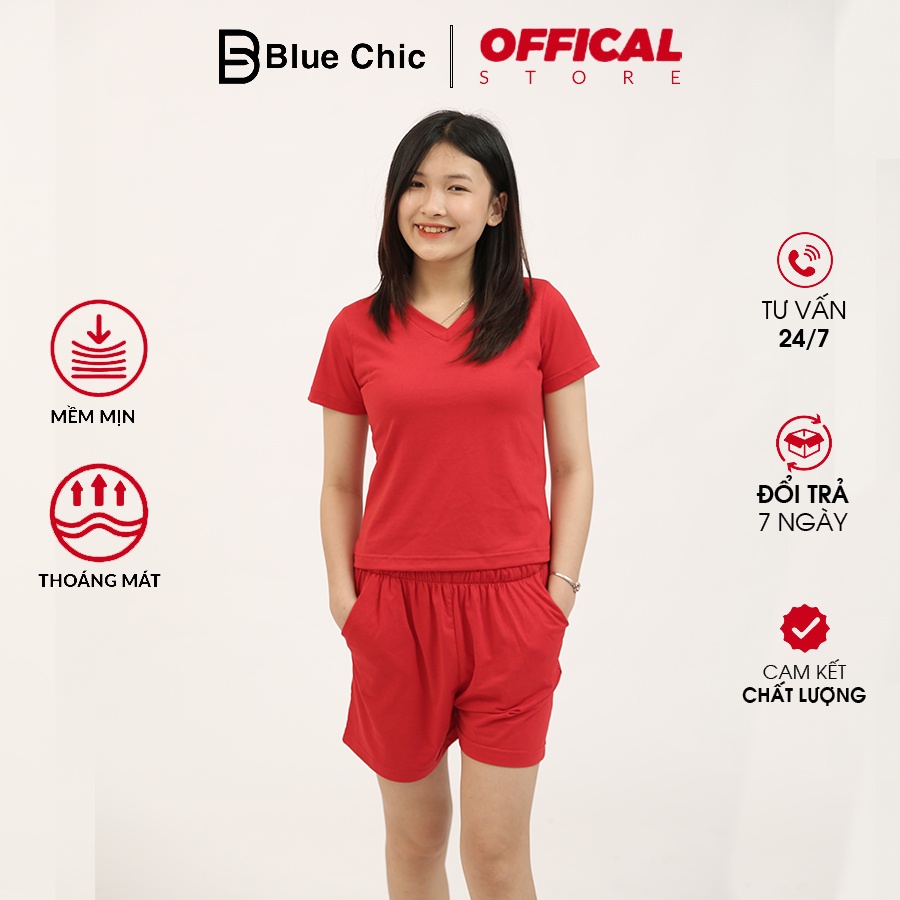 Bộ Đồ Phông Nữ BLUECHIC Cổ Tim Chất Liệu Cotton Cao Cấp Trẻ Trung Chuẩn Form DB